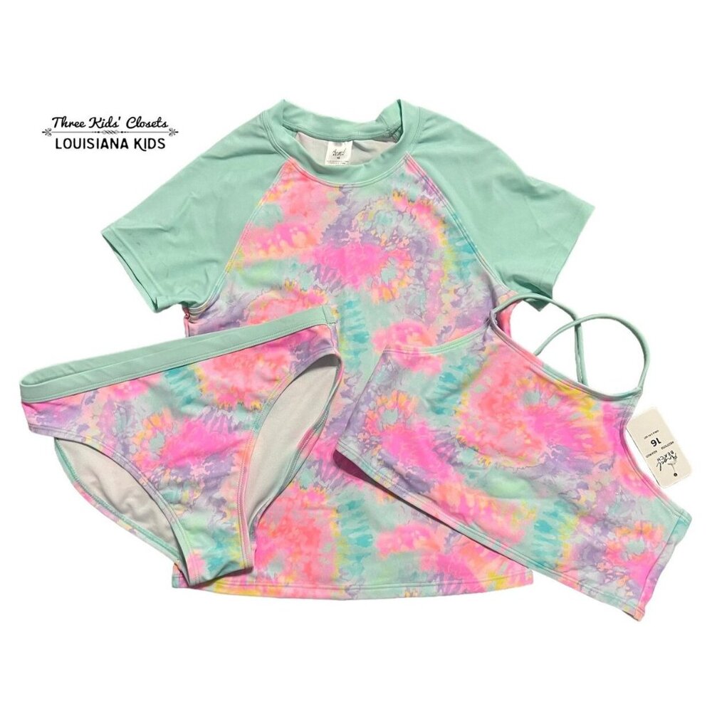 Angel Beach Sz 16 Tie-Dye Swim Bathing Suit Set